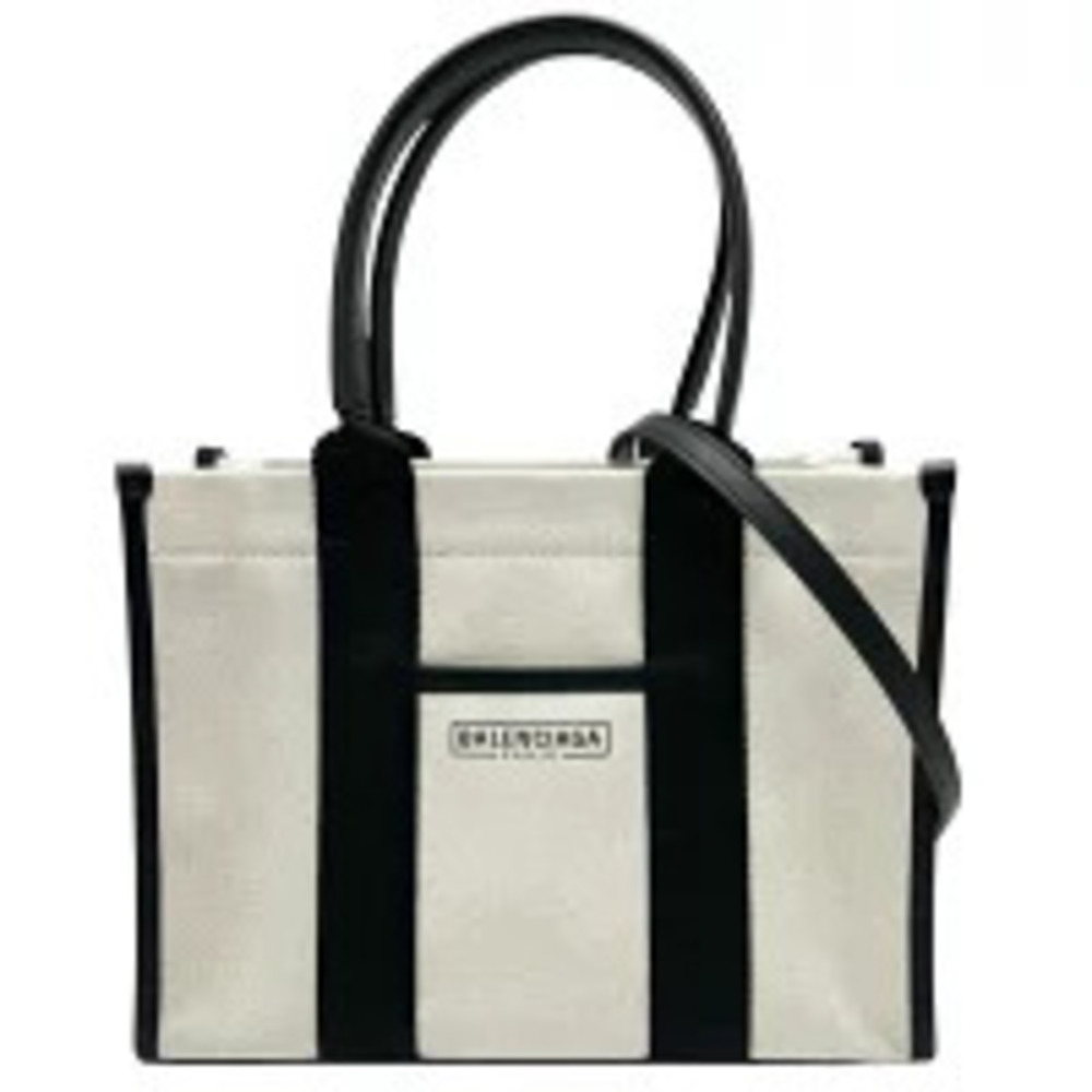 Balenciaga Tote Shoulder Bag Handbag Crossbody Canvas Leather Ivory White
